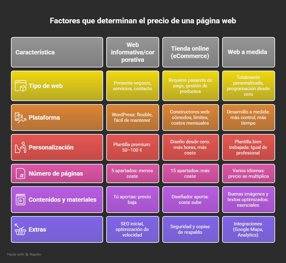 Factores que determinan el precio web
