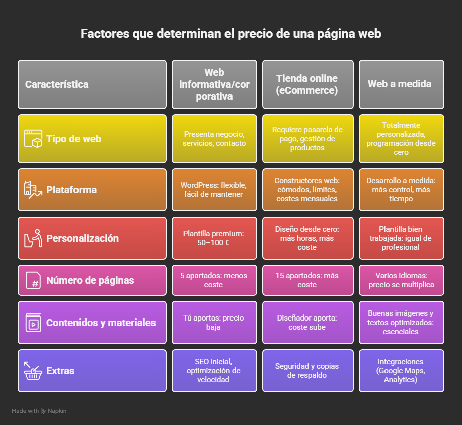 Cuánto cuesta hacer una página web en 2026 (Precios reales, factores y cómo no pagar de más) 1 Factores que determinan el precio web