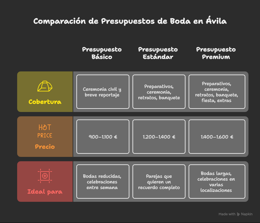 Precio fotógrafo bodas Ávila 