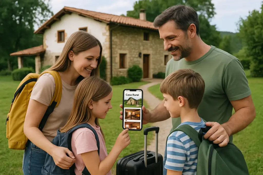 La imagen muestra cómo hacer una web hoy ayuda a una casa rural a atraer familias antes de llegar al destino.
