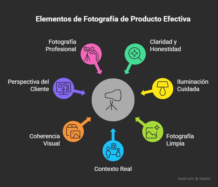 Esquema de las claves de la fotografías ecommerce para crear imágenes de producto efectivas