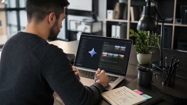 Profesional usando Gemini como apoyo para crear una web