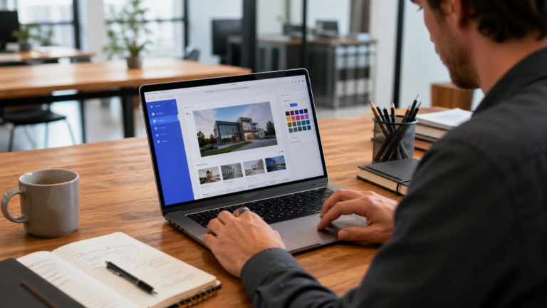 Persona usando una herramienta de diseño web con IA gratis
