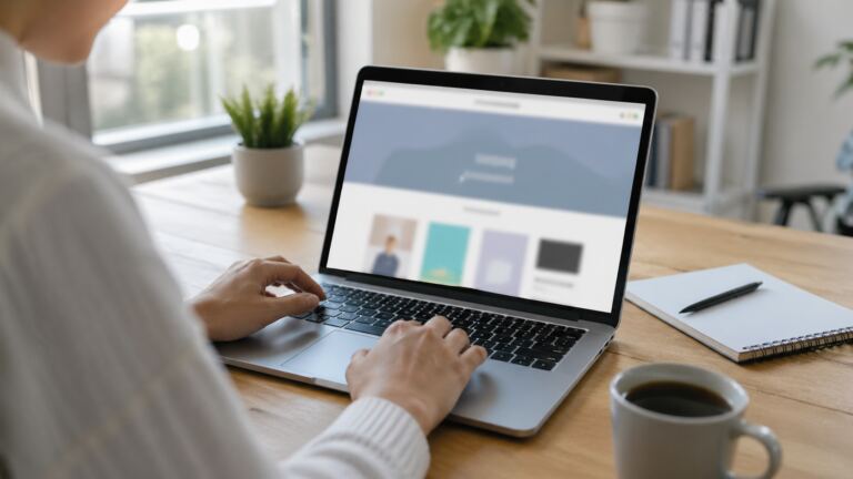 Persona creando una web sencilla desde un escritorio luminoso