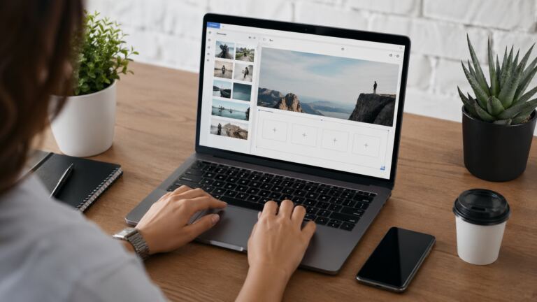 Persona creando una página web básica en un constructor visual tipo Wix