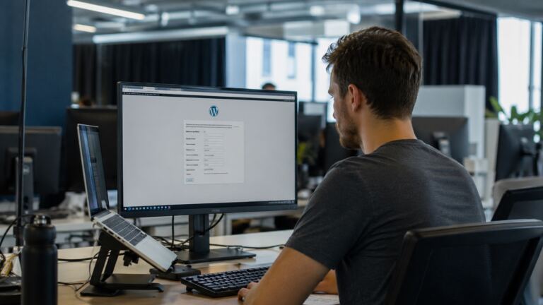 Persona instalando WordPress en localhost desde un ordenador de trabajo